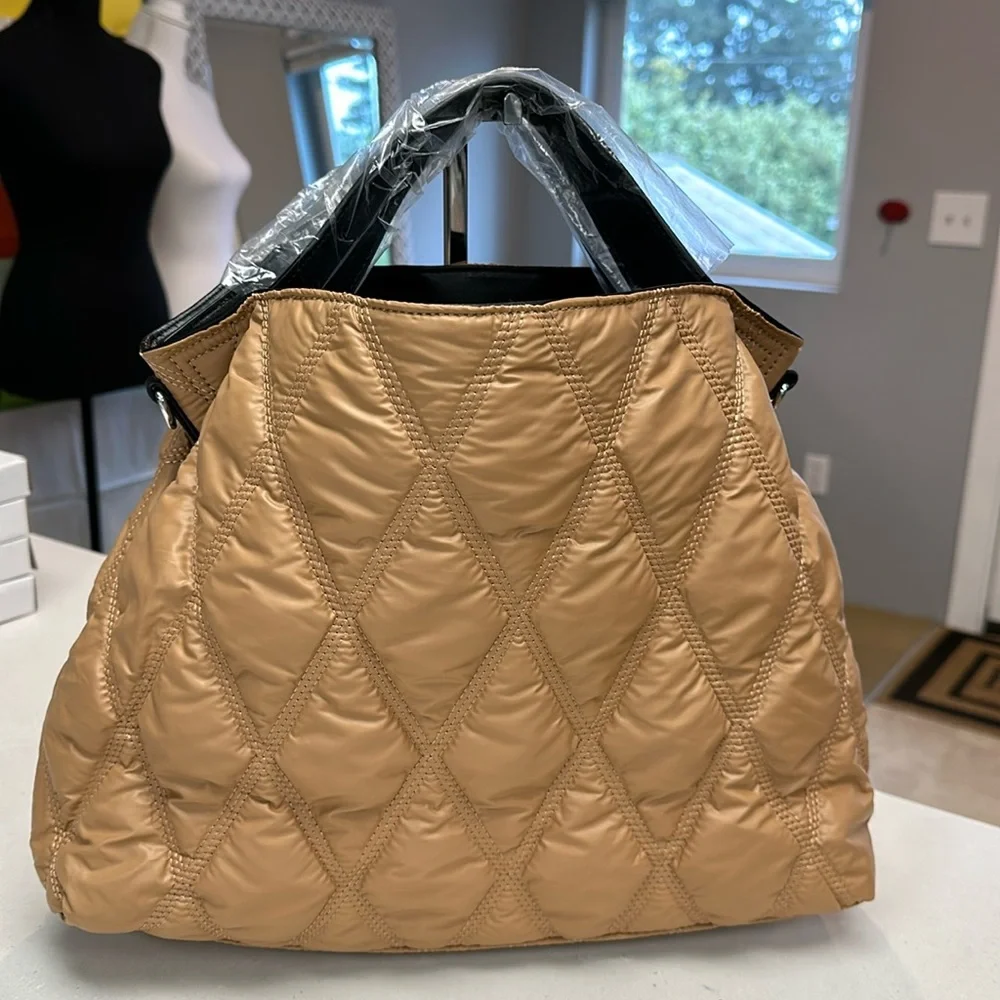 NWT! Puffy Puffer Quilted Bag Tote Hobo Handbag_2